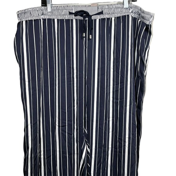 H and M Pants Womens Plus Size 24 Satin Wide Leg High Rise Blue Striped Casual - Picture 2 of 12